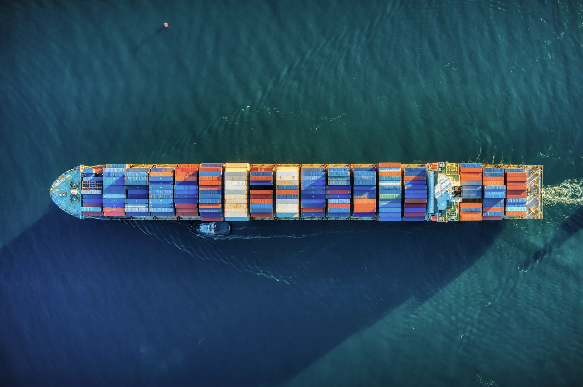 Industry context: Overhead view of a container ship.